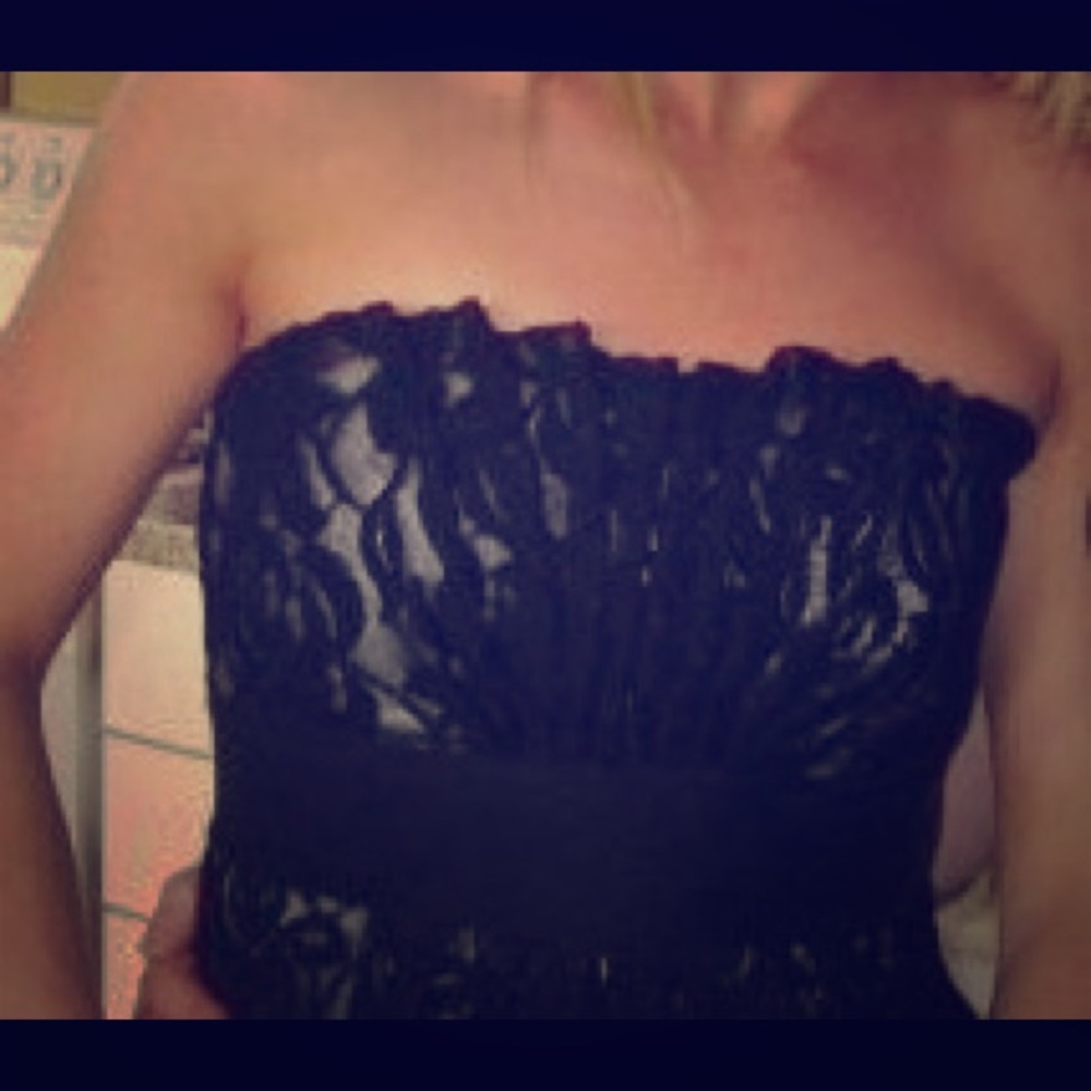 White House Black Market strapless lace dress LBD